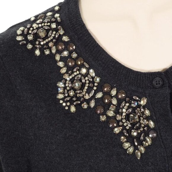 Loft Cardigan Women Small Gray Embossed Beads Stones Jeweled Long Sleeve - Picture 9 of 11